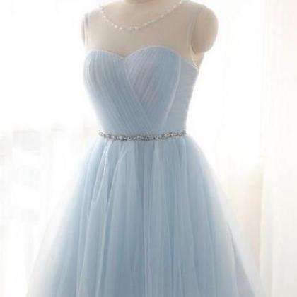 Scoop Neck Tulle Light Blue Party Dresses With..