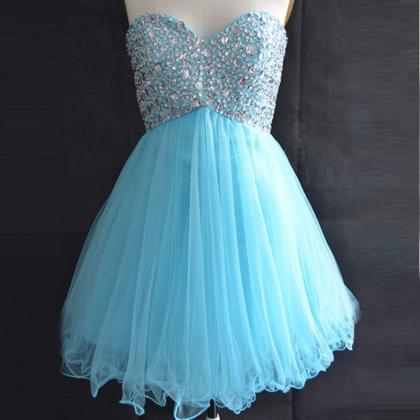 Sexy Beads Blue Prom Dress,tulle Prom Dresses..