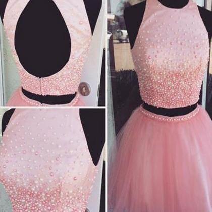 Pink Beading Tulle Short Prom Dresses,party..