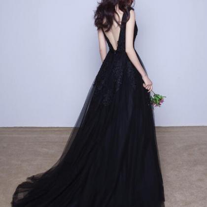 Sexy Black Tulle Lace Applique Party..