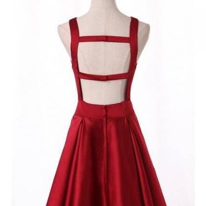 Dark Red Satin Short Cocktail Dresses 2019,..