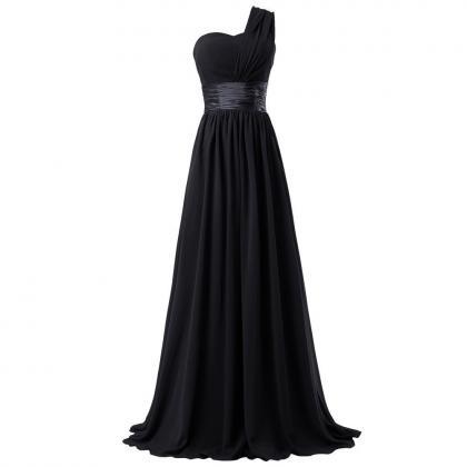 Simple Chiffon Evening Dress,one Shoulder Pleated..