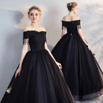 Off The Shoulder Black Ball Gown Prom..