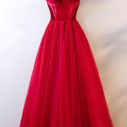 Red Sweetheart A-line Tulle Prom Dress,charming..