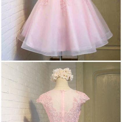 Pink Tulle Lace Prom Dresses, Lovely Formal..