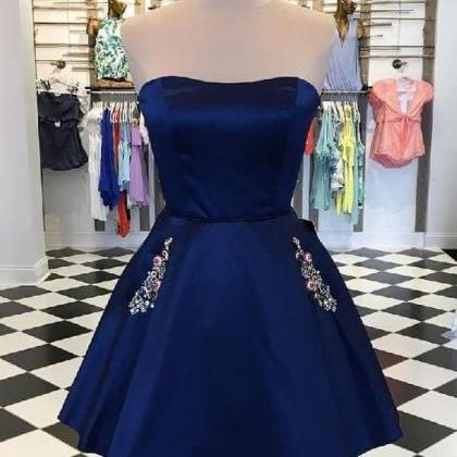 Short Prom Dress,strapless Dark Blue Short Prom..