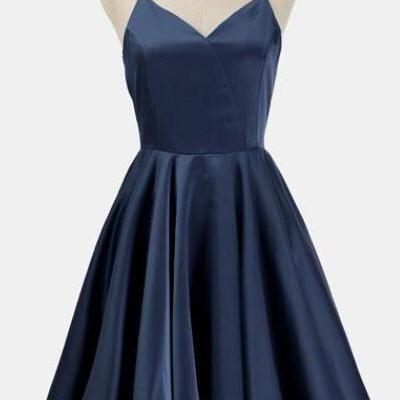 Navy Blue Short Simple Prom Dress,junior..