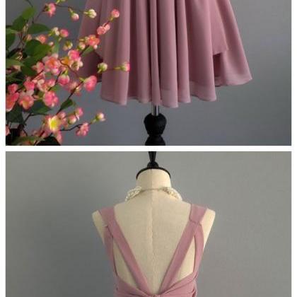 A Line Backless Dusty Rose Homecoming Dress,short..