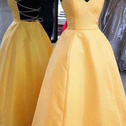 Sexy Backless Yellow A Line Prom Dress Long..