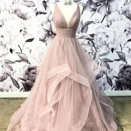 Gorgeous A Line Pink Prom Dresses Long V Neck..