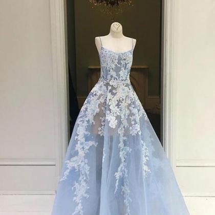 Gorgeous A Line Blue Prom Dresses Spaghetti Straps..