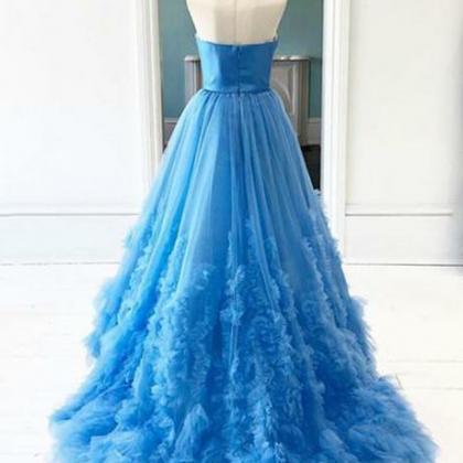 Blue Long Prom Dresses Strapless Appliques Evening..