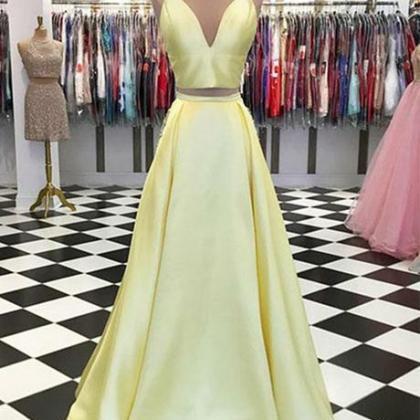 Two Piece Yellow Long Prom Dresses ..