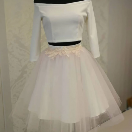 3/4 Sleeve Two Pieces Short Prom Dress Ivory..
