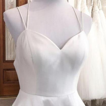 Sexy White Satin Back Open Long Prom Dress Simple..