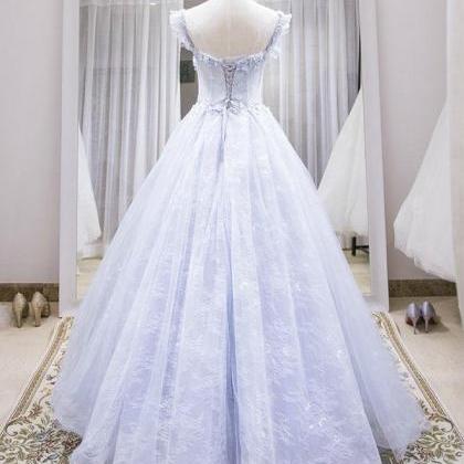 Light Blue Lace Tulle Sweetheart Long Formal Prom..