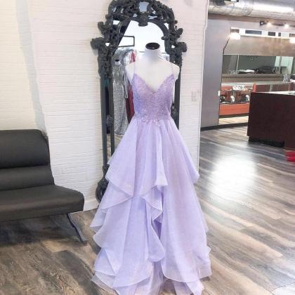 Purple Tulle Homecoming Dress V-neck Spaghetti..
