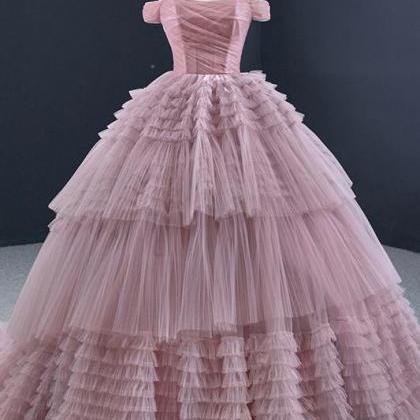 Pink Backless Tiered Gown