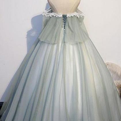 Light Green Tulle Lace Applique Long Sweet 16 Prom..