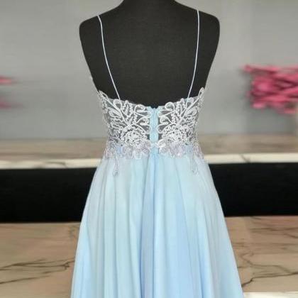 Baby Blue Chiffon Lace Short Bridesmaid Dress,..