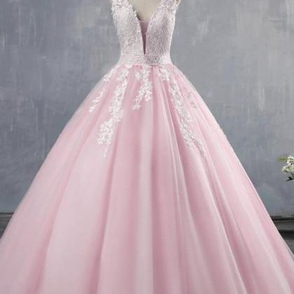 Pink Tulle Sweet Dusty Prom Dresses Long..