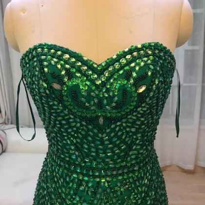 Sparkling Green Beads Prom Dresses Sexy Straps..