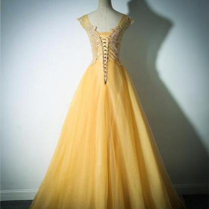 Yellow Long Lace Prom Dresses A Line 8th Grade..