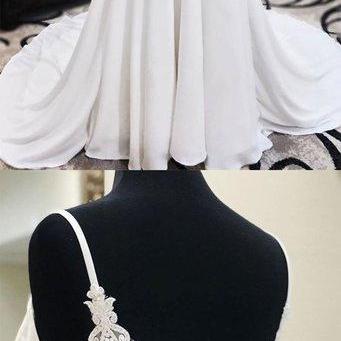 White Tulle V Neck Long Dress White Long Prom..