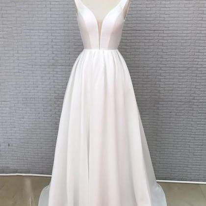 White Satin V Neck Long Customize Prom Dress..
