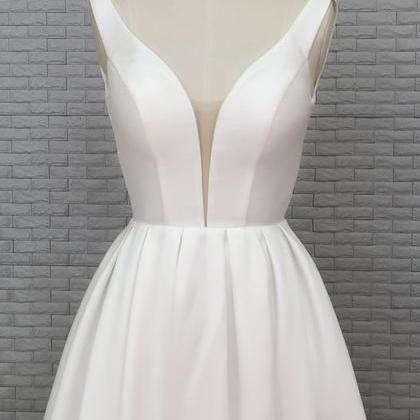 White Satin V Neck Long Customize Prom Dress..