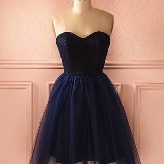Navy Blue Tulle Short Prom Dress Bridesmaid Dress,..