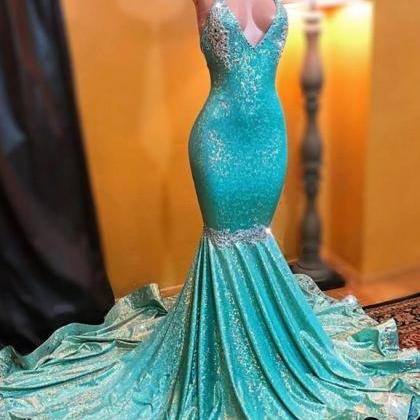 Simple Sparkly Sequined Mermaid Prom Dresses..