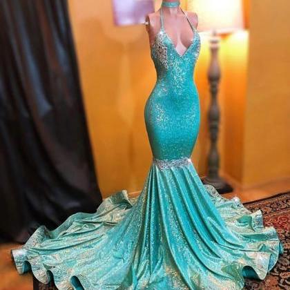 Simple Sparkly Sequined Mermaid Prom Dresses..