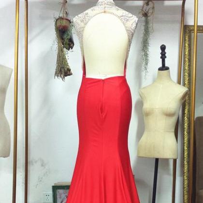 Backless Red Prom Dresses With Crystals Sparkling..