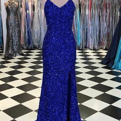 Royal Blue Long Open Back Mermaid Prom Dress..