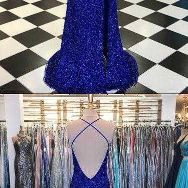 Royal Blue Long Open Back Mermaid Prom Dress..