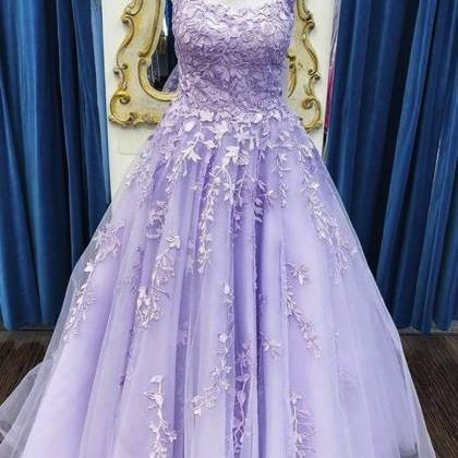 Lavender Dress Spaghetti Straps Long Lace Prom..