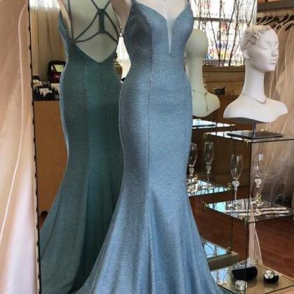 Light Blue Open Back Long Mermaid Dress Women Prom..