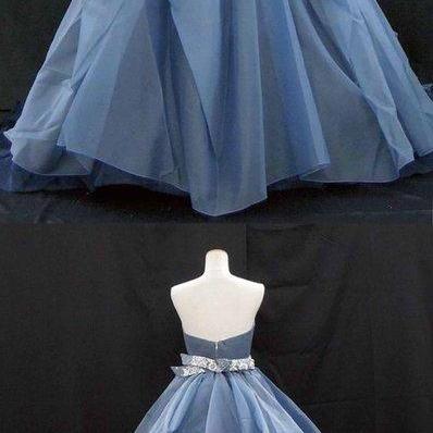 Blue Tulle A Line Strapless Long Dress Sweet 16..
