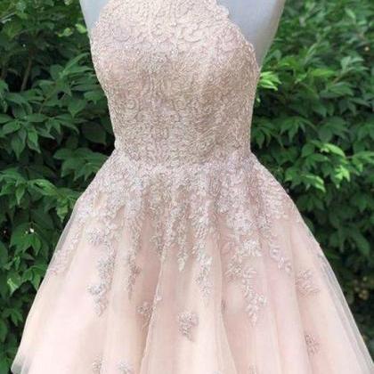 Pink Tulle Open Back Short Homecoming Dress Prom..