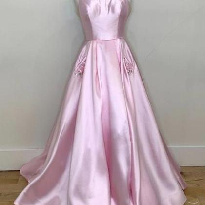 Simple Pink Dress Long Open Back Prom Dress,..