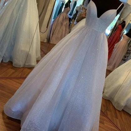 White Sequins Tulle Dress Customize Long A Line..