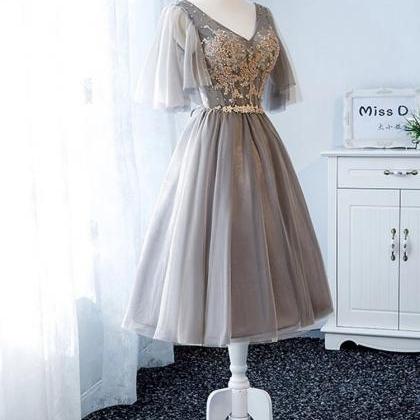 Stylish Short Tulle A Line Prom Dress, Beaded..