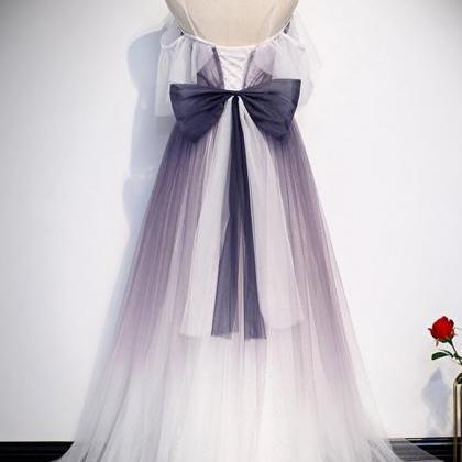 White Tulle Spaghetti Straps Long A Line Prom..