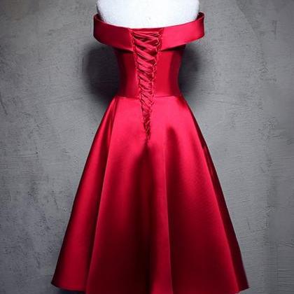 Burgundy Satin Strapless Short Prom Dress,..