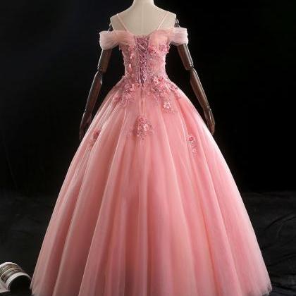Sweetheart Neck Pink Tulle Spaghetti Straps A Line..