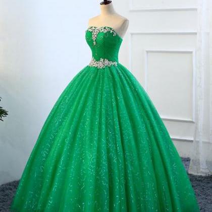 Strapless Green Sequins Tulle Long ..