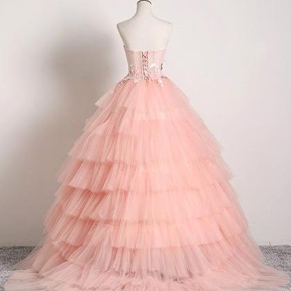Sweetheart Pink Tulle 3d Lace Multi-layered Ball..
