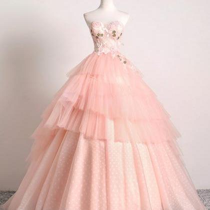 Sweetheart Pink Tulle 3d Lace Multi-layered Ball..