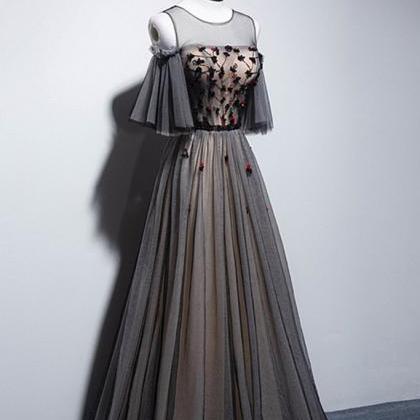 Black Tulle Lace Long Prom Dress, Formal Dress..